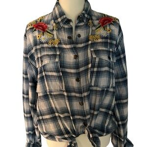 Myra Bag Bohera Plaid Embroidered Snap Down Shirt